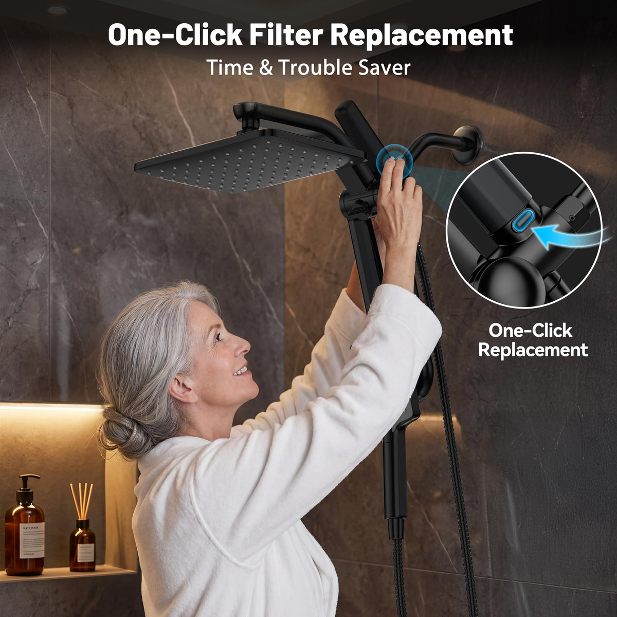 Dual Filtered Rainfall Handheld Showerhead Spray Combo for Bathroom (Matte Black)
