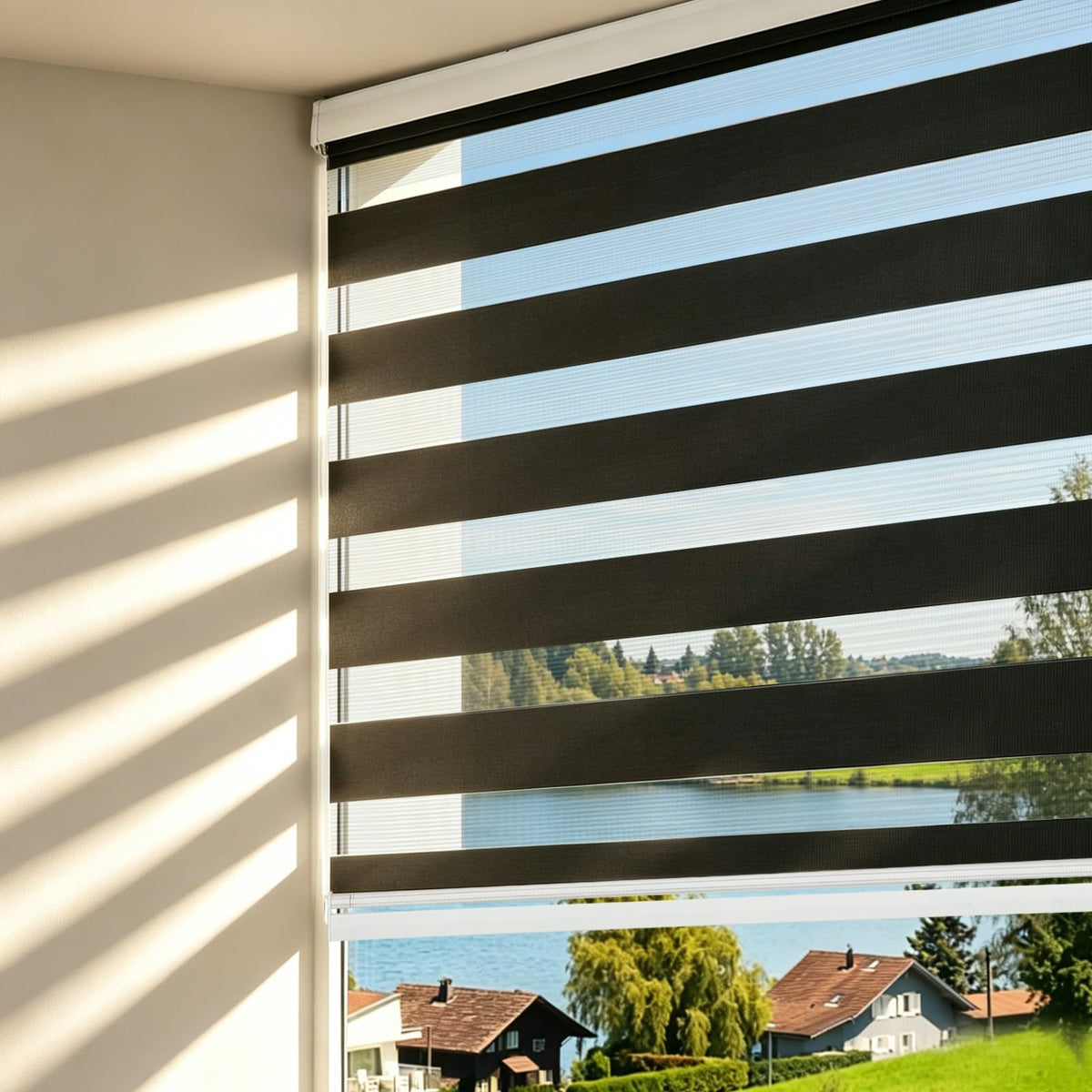 Custom Size Cordless Zebra Blinds for Windows (Black / CUSTOM SIZE)