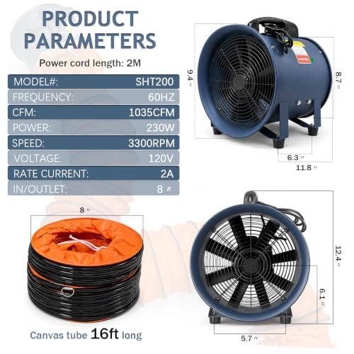 Portable Utility Blower Fan with Flexible Ducting