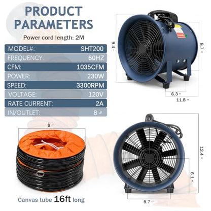 Portable Utility Blower Fan with Flexible Ducting