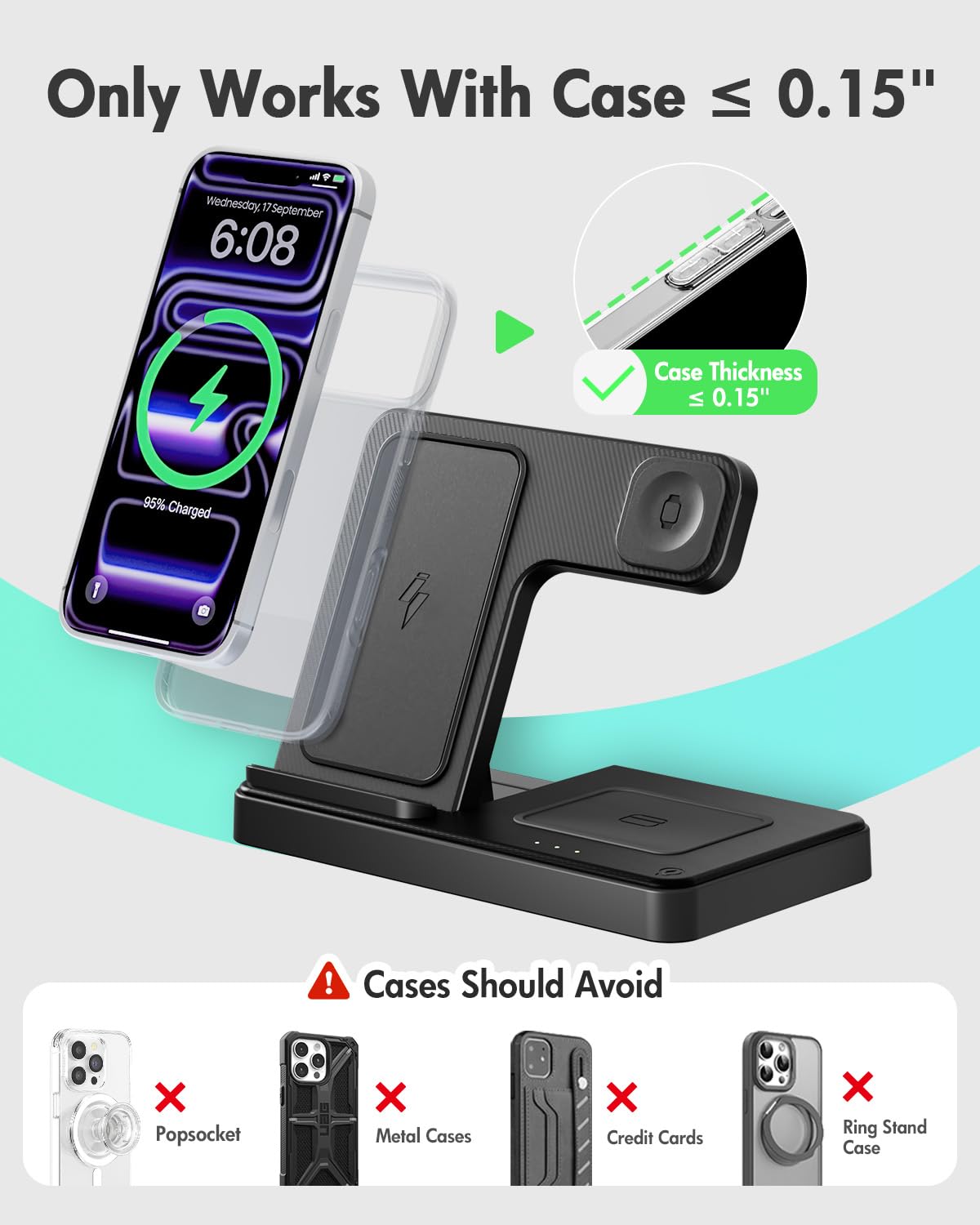 Wireless Charger iPhone Charging Station for Apple Multiple Devices (Black)