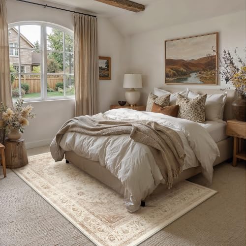 9x12 Beige Washable Area Rug Non Slip Vintage Carpet (Vintage | Beige / 9' x 12' (Rectangular))