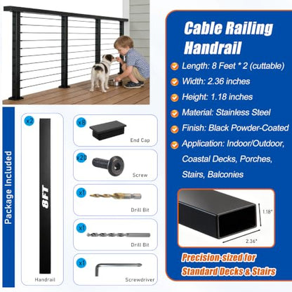 Stainless Steel T304 Black Handrail for Cable Railing