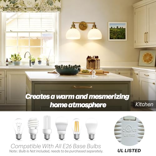Vintage 2 Light Gold Bathroom Light Fixtures with Milk Glass (2-Brass)