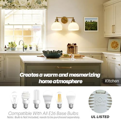 Vintage 2 Light Gold Bathroom Light Fixtures with Milk Glass (2-Brass)