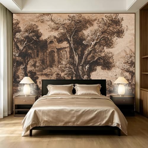 Brown Ink wash Natural Wildness and Classical Architectural relics Landscape Painting self (SDY-35 / 118" x 83")