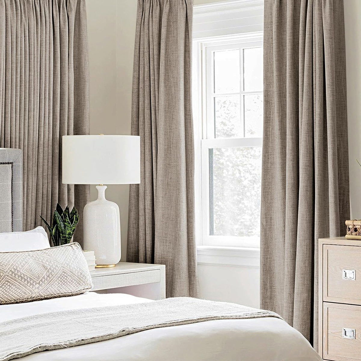 100% Blackout Linen Curtains for Bedroom 52x63 Inches Linen (Linen / 52"W x 63"L (Pack of 2))