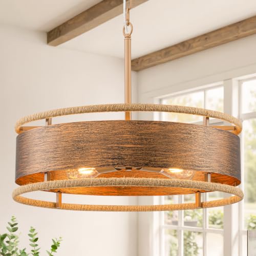 19.7" Rattan Drum Chandelier Light Fixture