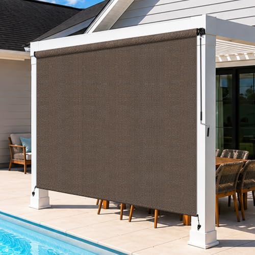 Outdoor Roller Shades for Patio (Mocha / 96"W x 96"H)