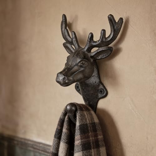 Rustic Deer Head Cast Iron Wall Hooks 2 Pack