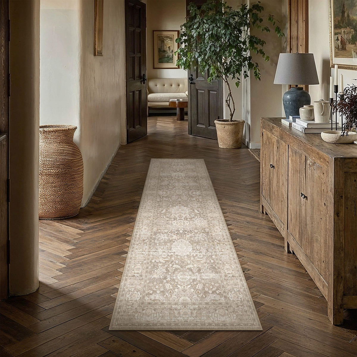 Hallway Runner Rugs 2x5 Beige Vintage Rug (Retro | Beige / 2' x 5' (Runner))