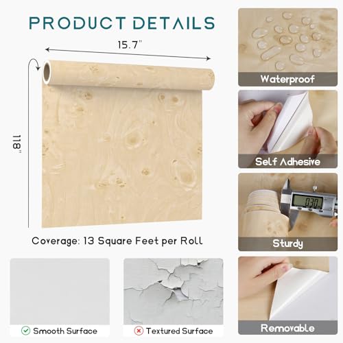 Burl Wood Contact Paper Peel and Stick Wood Grain Contact Paper for Countertops Waterproof Self Adhesive Furniture Vinyl Wrap for Cabinets