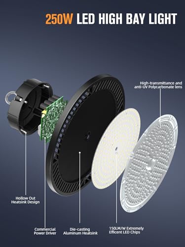 Industrial Grade 250W 40000LM High Bay LED Shop Lights for Shop DIY Garage