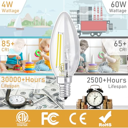 E12 Chandelier LED Light Bulbs 60W Equivalent 3000K Warm White (6 Count (Pack of 1))