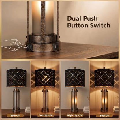 27'' Modern Table Lamp Set of 2 with Nightlight