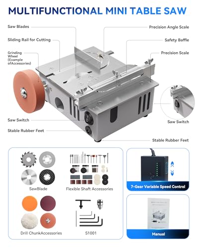 Mini Table Saw for Crafts; Multifunctional Portable Tablesaw