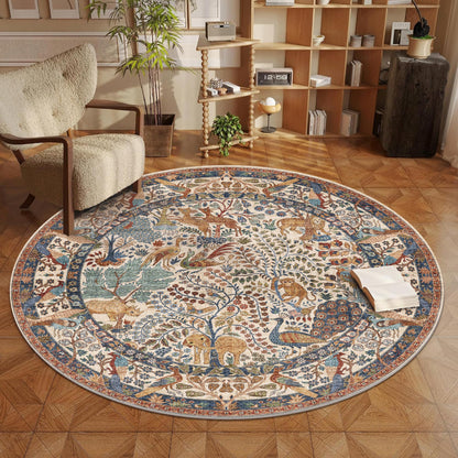 6ft Round Rug Circular Animal Print Area Rug Low Pile Indoor Rug (Beige / 6' (Round))
