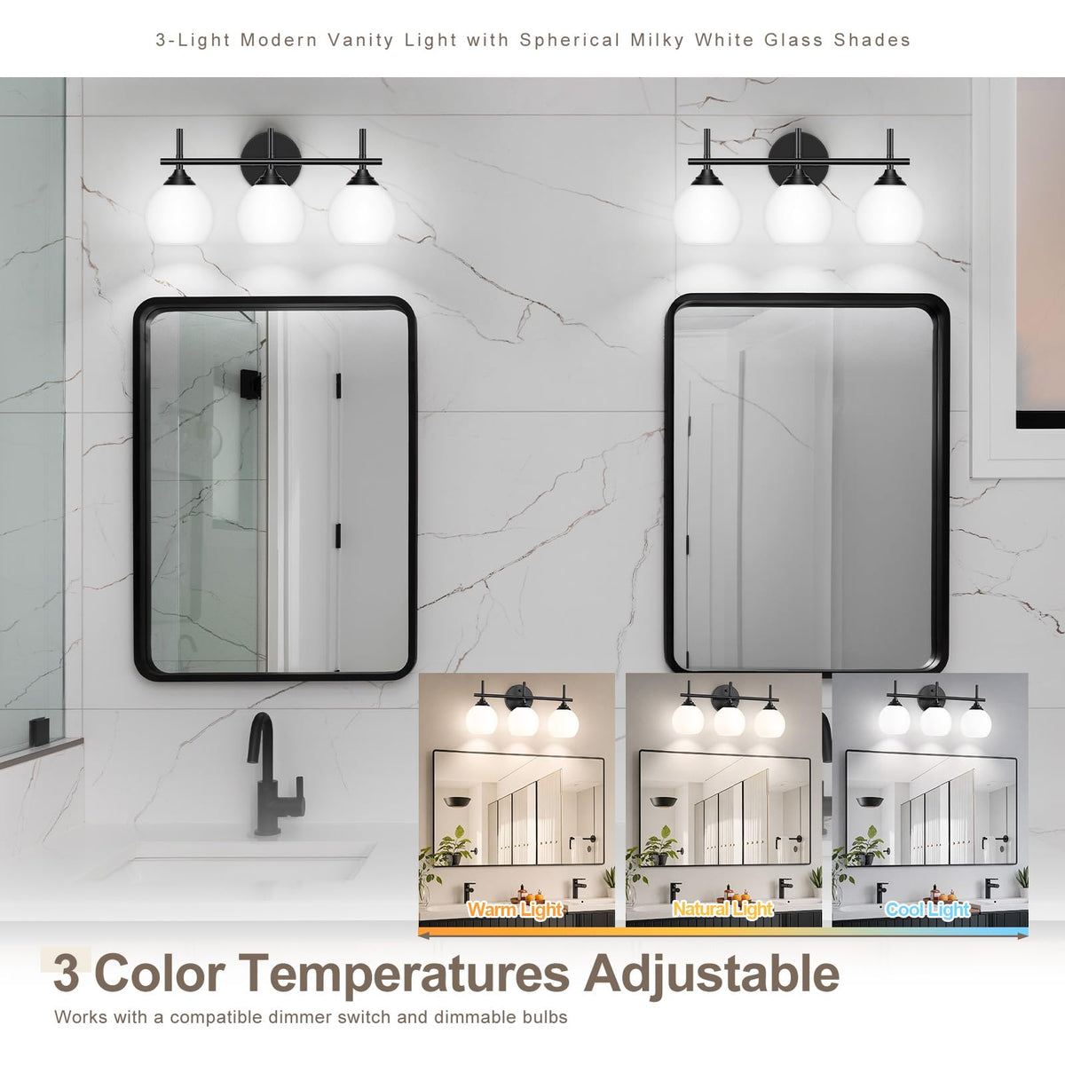 3 Light Bathroom Light Fixtures (Black / 3-Light)