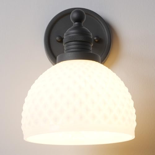 Vintage Black Vanity Lights for Bathroom with Milk Glass (1-Black)