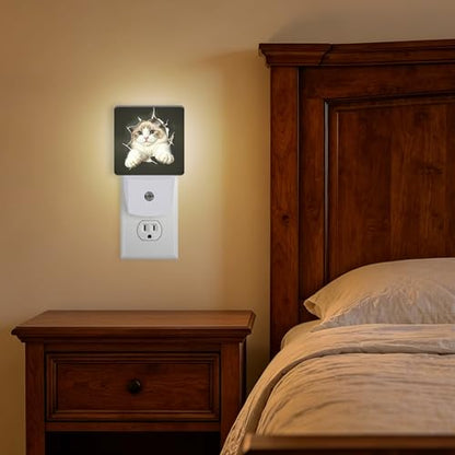 Night Light Broken Hole Cat Night Lights Plug into Wall with Dusk to Dawn Smart Sensor for Bedroom Bathroom Hallway Kitchen (Broken Hole Cat)