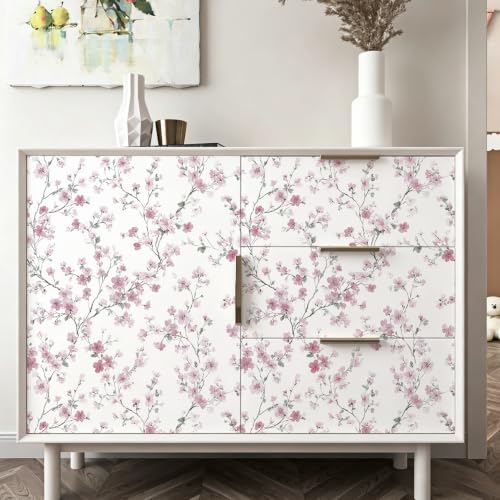 Floral Peel and Stick Wallpaper Pink Floral Contact Paper Cherry Blossom Self Adhesive Removable Wall Paper Flower Peel and Stick Wallpaper for Nursery Living Room Decor Vinyl