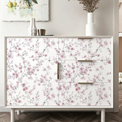 Floral Peel and Stick Wallpaper Pink Floral Contact Paper Cherry Blossom Self Adhesive Removable Wall Paper Flower Peel and Stick Wallpaper for Nursery Living Room Decor Vinyl