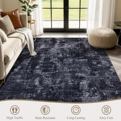 4x6 Washable Area Rug (Black & Grey / 4' x 6' (Rectangular))