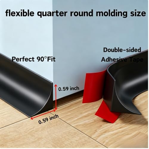 10ft Flexible Quarter Round Molding Peel and Stick Baseboard Trim