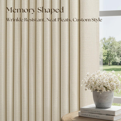 Beige Cream Pinch Pleated Linen Blackout 112 Inch Curtains 2 Panels for Living Room Bedroom Thermal Insulated 100% Black Out Linen Drapes with Liner Room Darkening Neutral Window Curtains 50x112 (Cream Beige / 50"W x 112"L (Pack of 2))