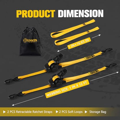 Retractable Ratchet Straps 1" x 12'
