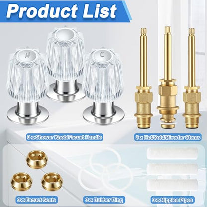 3 Piece Bathtub Shower Knob Replacement Kit
