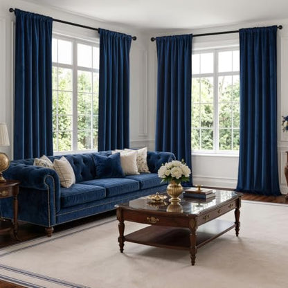 Navy Blue Velvet Curtains 4 Panel Set Back Tab 40 x 120 Inch Long (Navy Blue / 40"W x 120"L (Pack of 4))