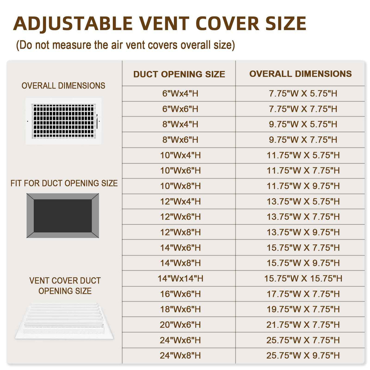 14x6 Adjustable Vent Cover Ceiling Register Vent Cover for Wall 14x6 Duct (14"Wx6"H)