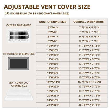 14x6 Adjustable Vent Cover Ceiling Register Vent Cover for Wall 14x6 Duct (14"Wx6"H)