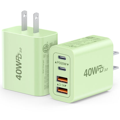 40W 4 Port USBC Charger Brick Box (2Pack Mint Green / 40W)