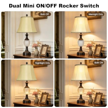 28'' Tall Vintage Bedside Table Lamps with USB Charging Ports