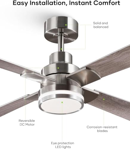 52 Inch Nickel Ceiling Fans with Lights and Remote