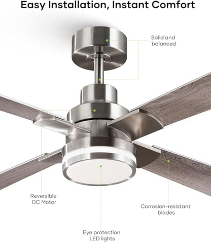 52 Inch Nickel Ceiling Fans with Lights and Remote