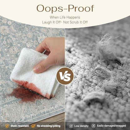 2x6 Blue Washable Runner Rug Non Slip Retro Distressed Carpet (Distressed | Blue / 2' x 6' (Runner))