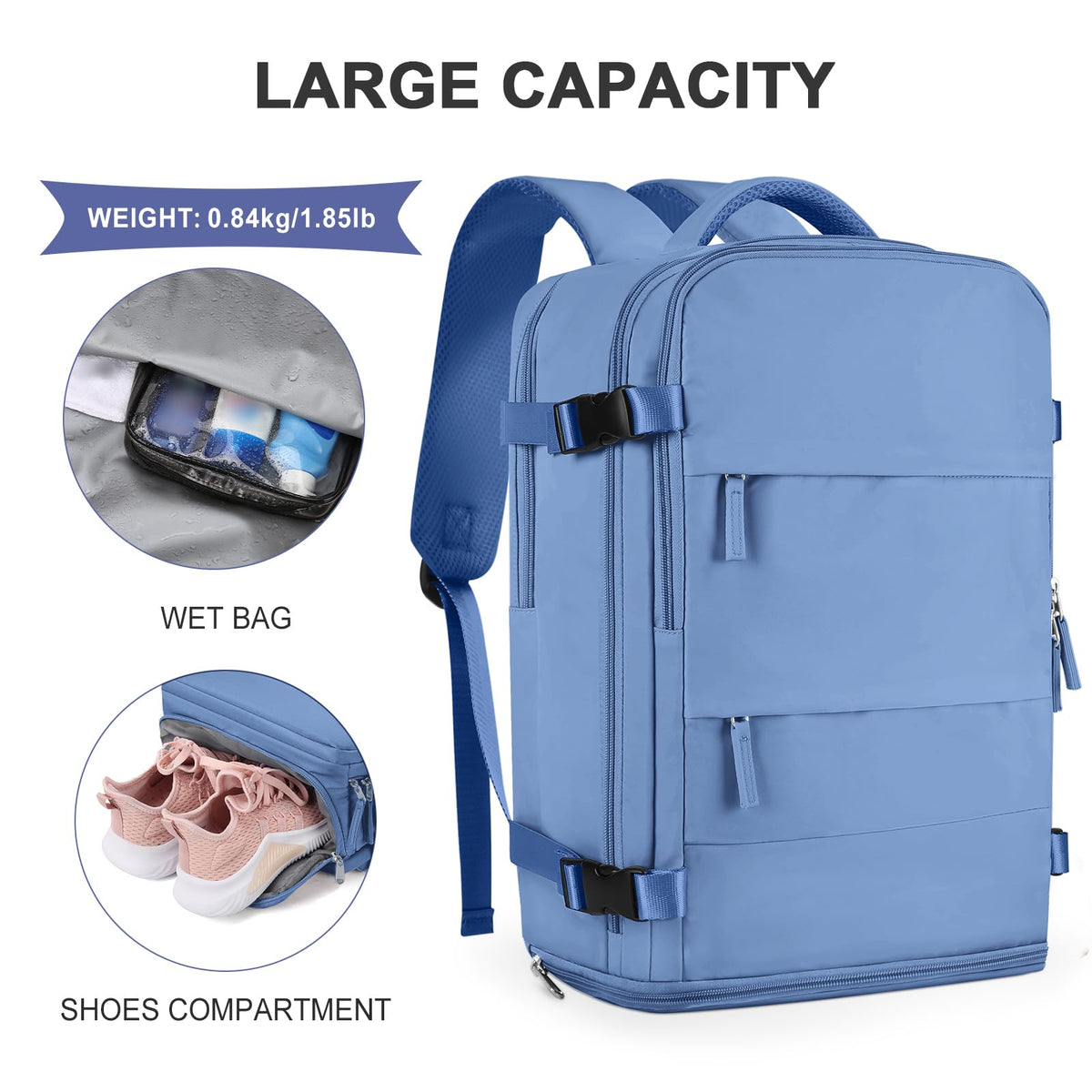 Large Travel Backpack For Women Men (Sky Blue / 30 liters)