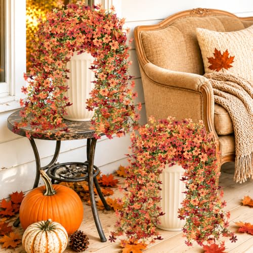 2PCS 344 Blooms Artificial Fall Flowers (2*red Orange 360-blooms Six-petaled Hanging Flowers)