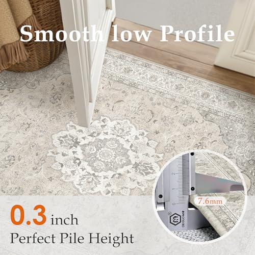 5x7 Washable Area Rug Beige Brown Non Slip Vintage Carpet (Vintage | Beige Brown / 5' x 7' (Rectangular))