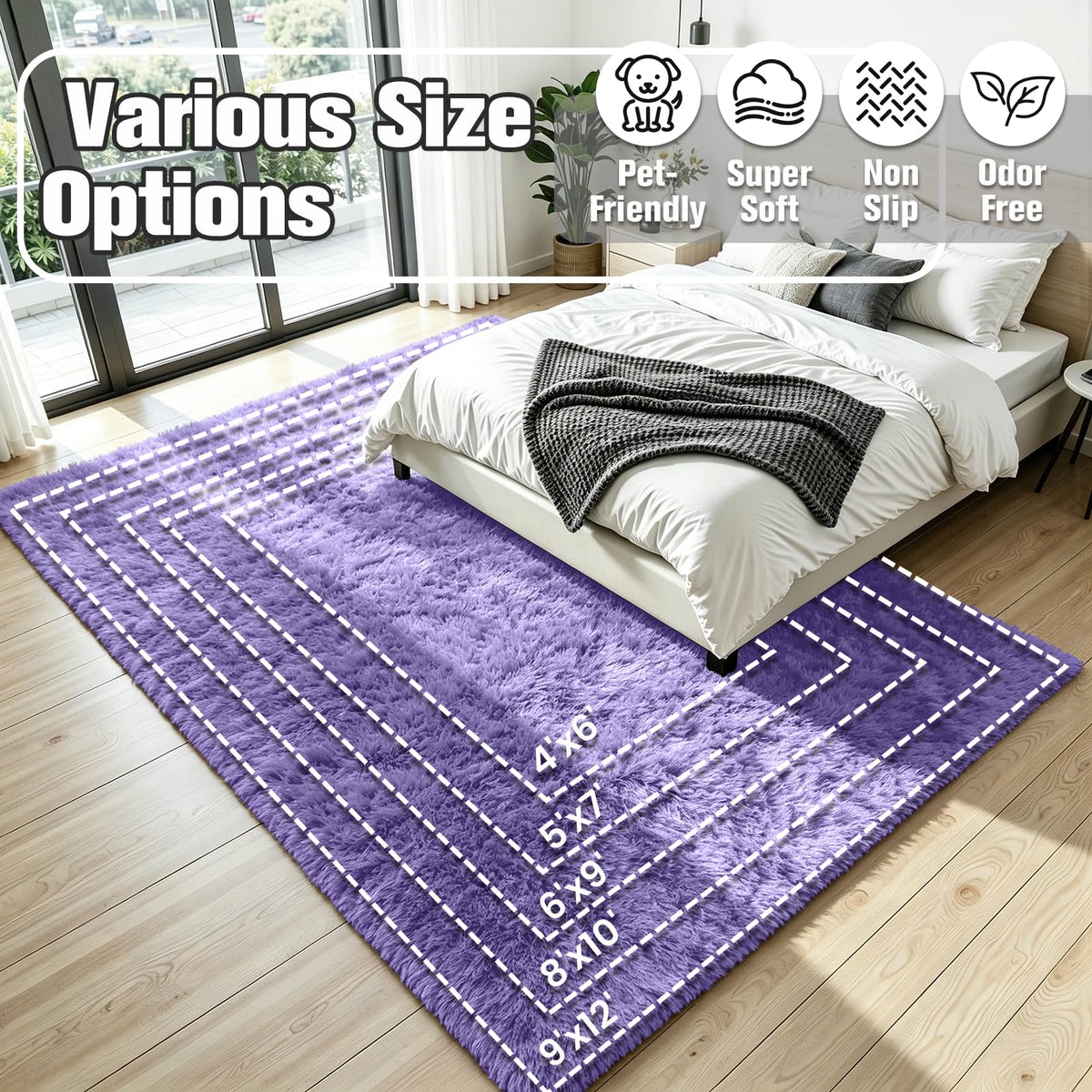 8x10 Fluffy Area Rug for Living Room (Purple / 8' x 10' (Rectangular))