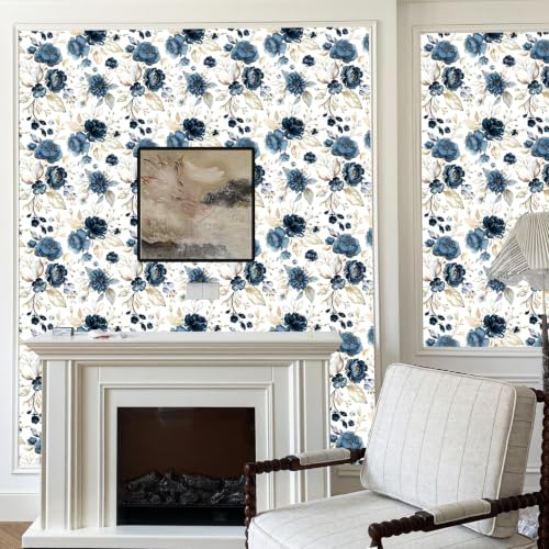 Vintage Dark Black Floral Peel and Stick Wallpaper Botanical Flower Waterproof Removable Self Adhesive Vinyl Contact Wall Paper for Bedroom Bathroom 17.5" X 196"