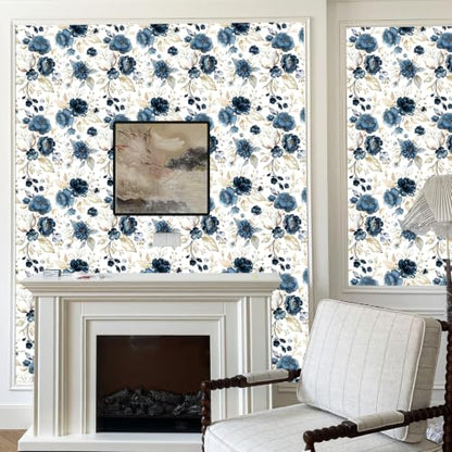Vintage Dark Black Floral Peel and Stick Wallpaper Botanical Flower Waterproof Removable Self Adhesive Vinyl Contact Wall Paper for Bedroom Bathroom 17.5" X 196"