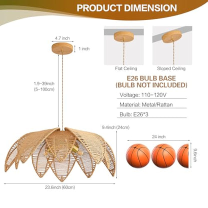 3 Light Boho Rattan Chandelier