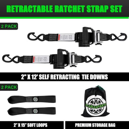 2" x12' Retractable Ratchet Straps 2 Pack 3300LBS
