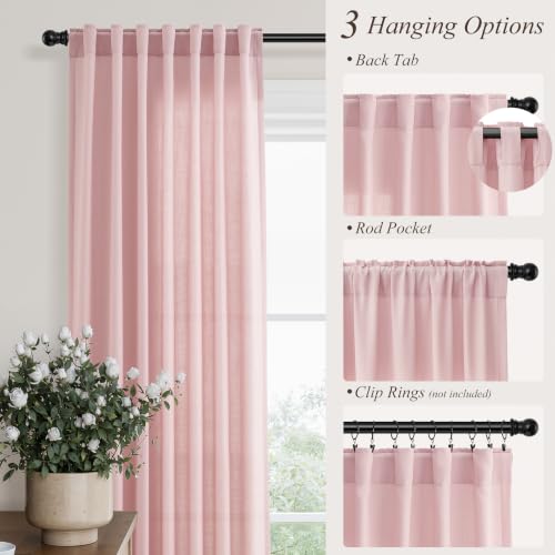 Pink Linen Curtains 84 Inches Long Drape for Living Room 2 Panels (Pink / 52"W x 84"L (Pack of 2))