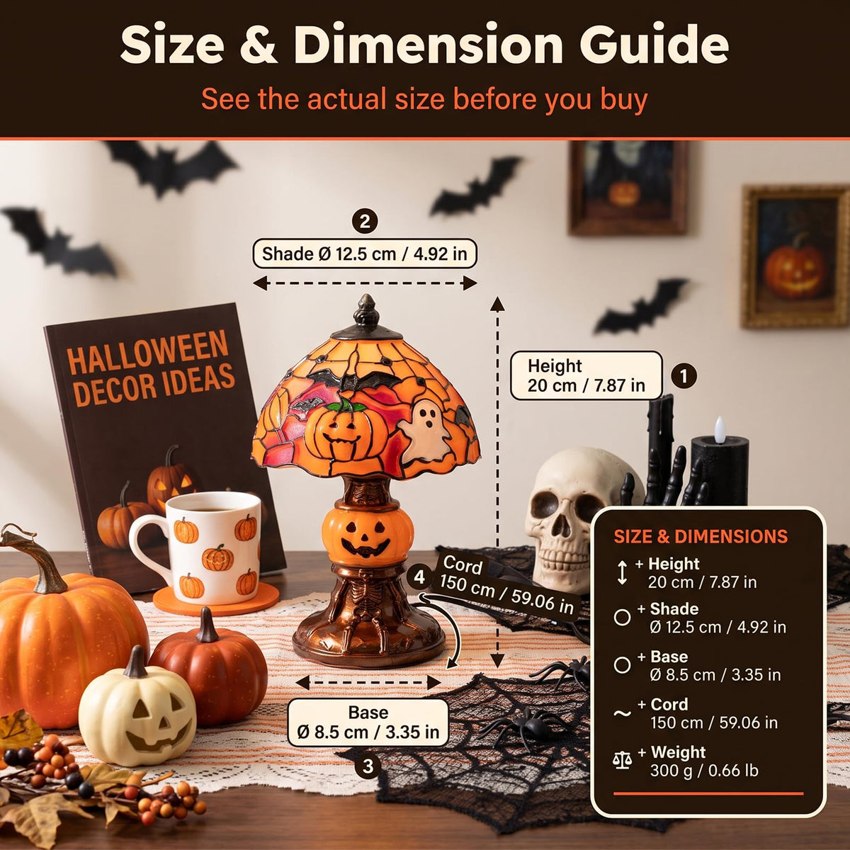 Handmade Halloween Painted Lamp (Orange)