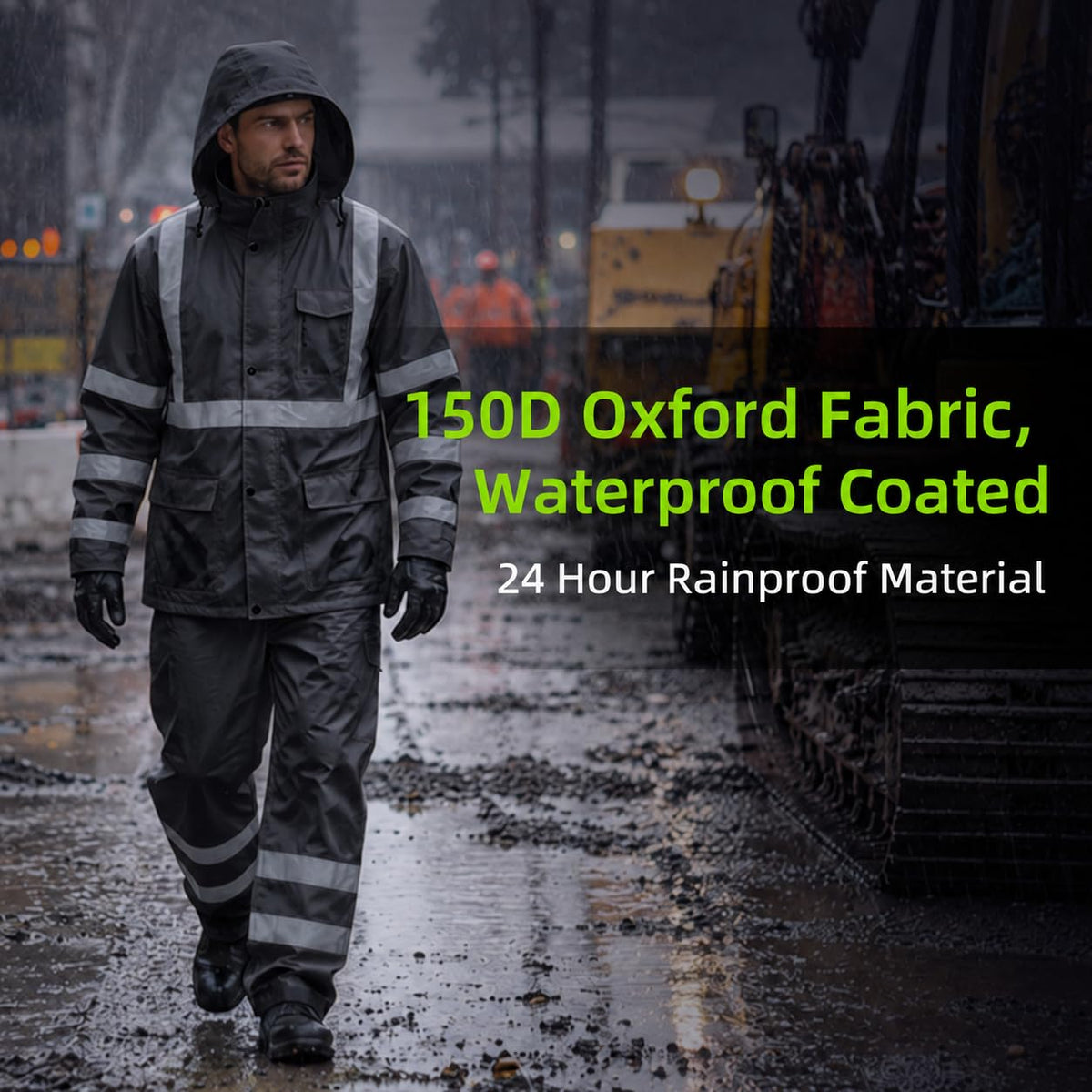 High Vis Safety Rain Jackets and Pants for Men Women (Black / X-Large)